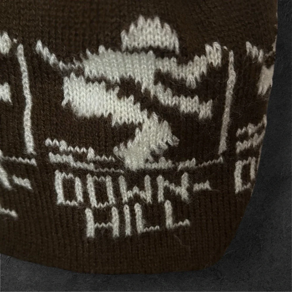 Vintage Toddler/Baby Down Hill Ski  Beanie Brown White ‎ Chunky Knit Pom Pom Hat